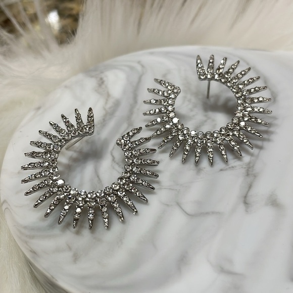 Anthropologie Rhinestone Spike Open Hoop Earrings - Picture 8 of 16